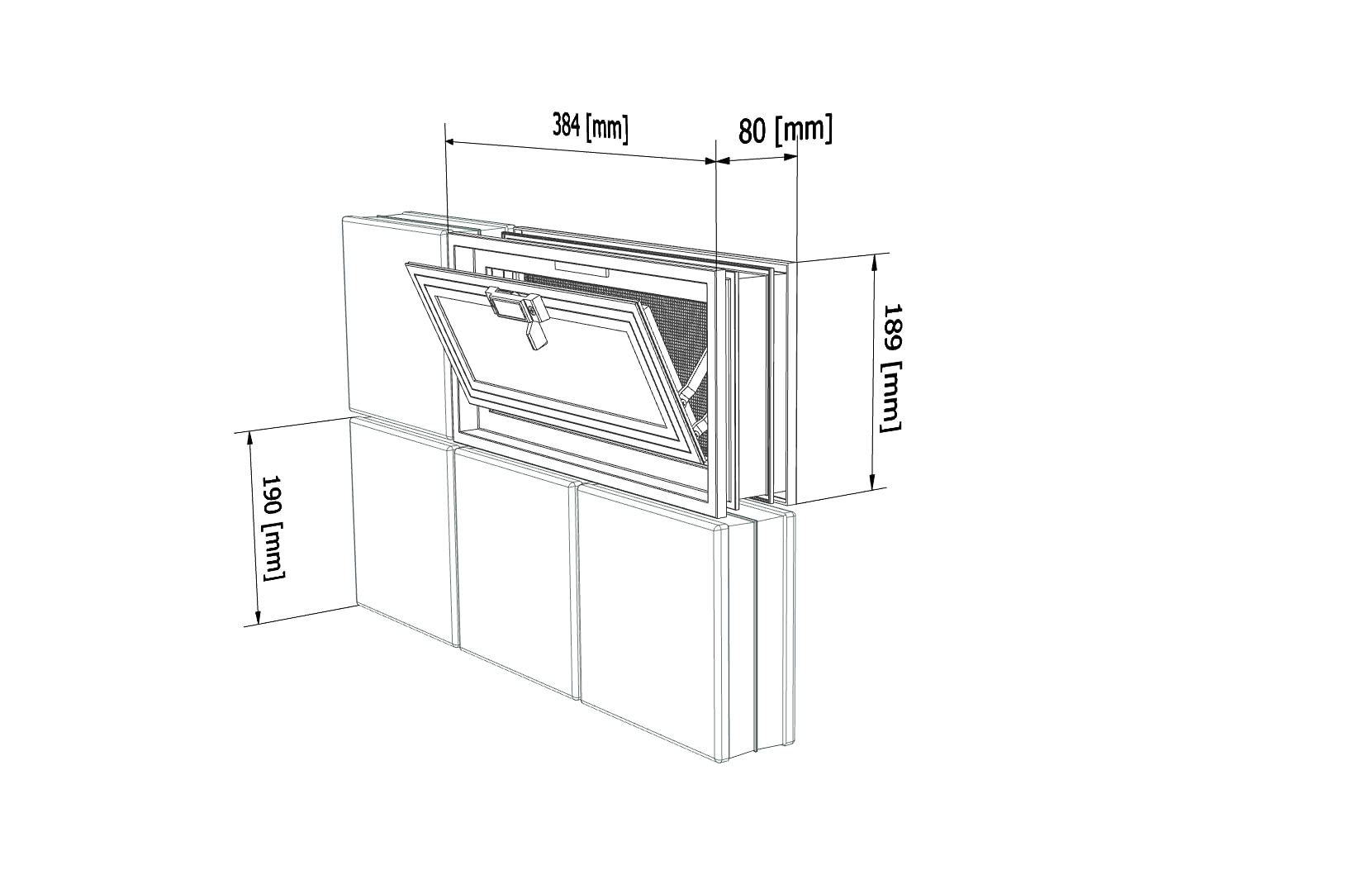 Fenêtre de ventilation à insérer dans un mur de vitrebriques ou de maçonnerie | Dimensions 38,4x19x8 cm | Unité de vente 1 fenêtre