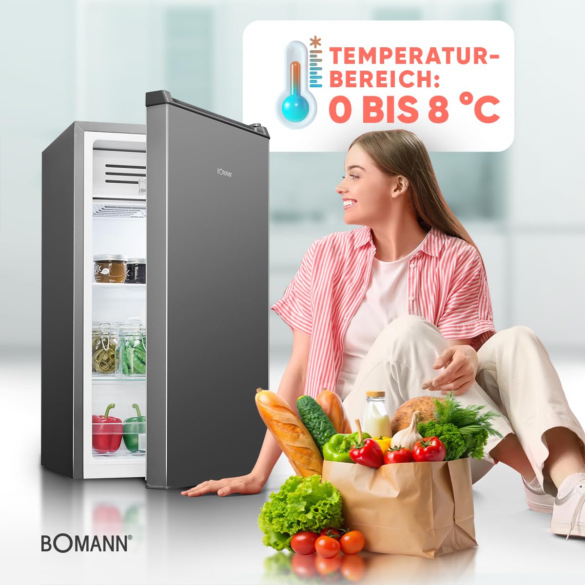 Bomann KS 7257 Kühlschrank 83 Liter Frostfach LED Beleuchtung inox