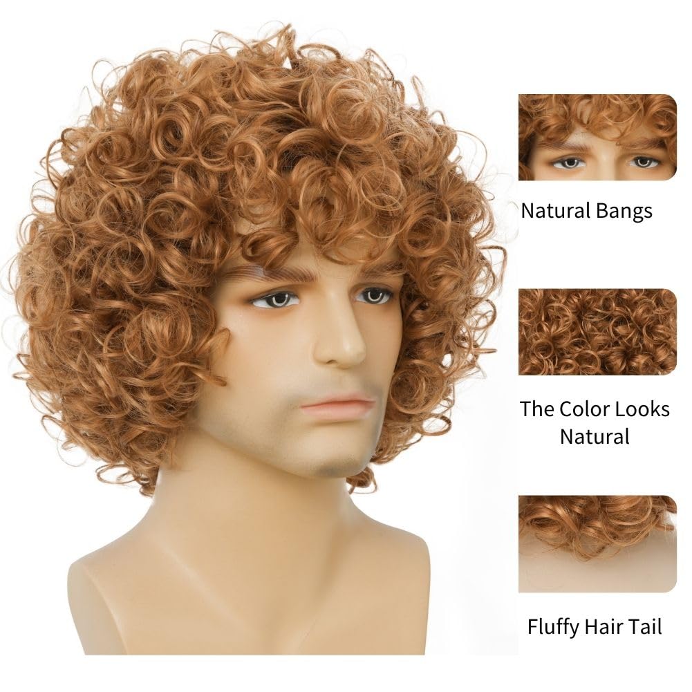 Salaibs Blonde Short Curly Wigs for Men Synthetic 70s 80s Afro Disco Wig Natural realistic Fluffy Male Hair Wig for Daily Party (Blonde) - Image 4