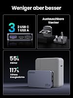 UGREEN Nexode Pro 65W USB-C GaN Töltő - 3 Portos Gyorstöltő MacBook, iPad, iPhone 16, Galaxy S24, Dell XPS Készülékekhez, EU/US/UK Csatlakoz 2