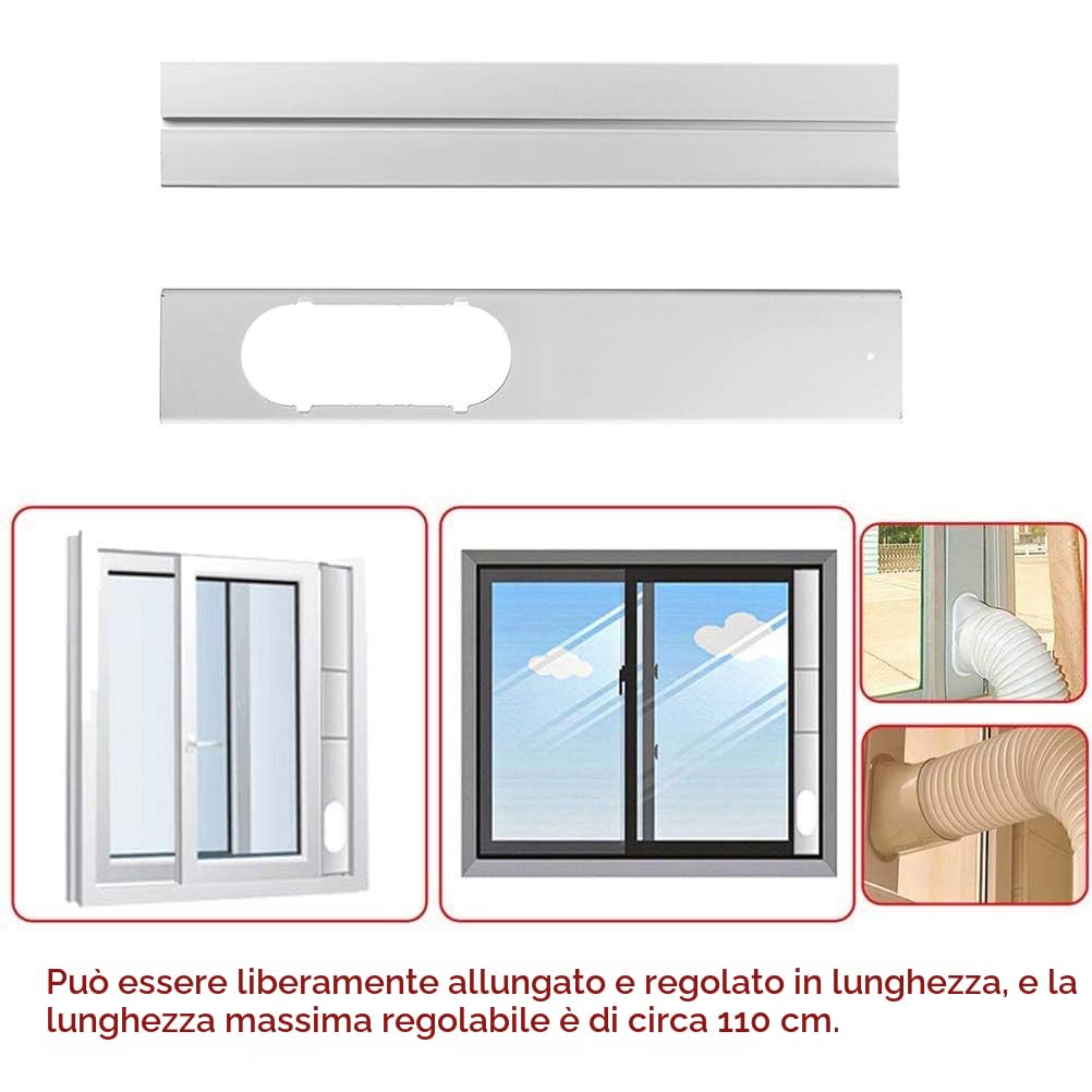 Kit per finestra condizionatore d'aria, guarnizione universale portatile allungata e regolabile, 110 cm, per tubo di scarico 14 cm