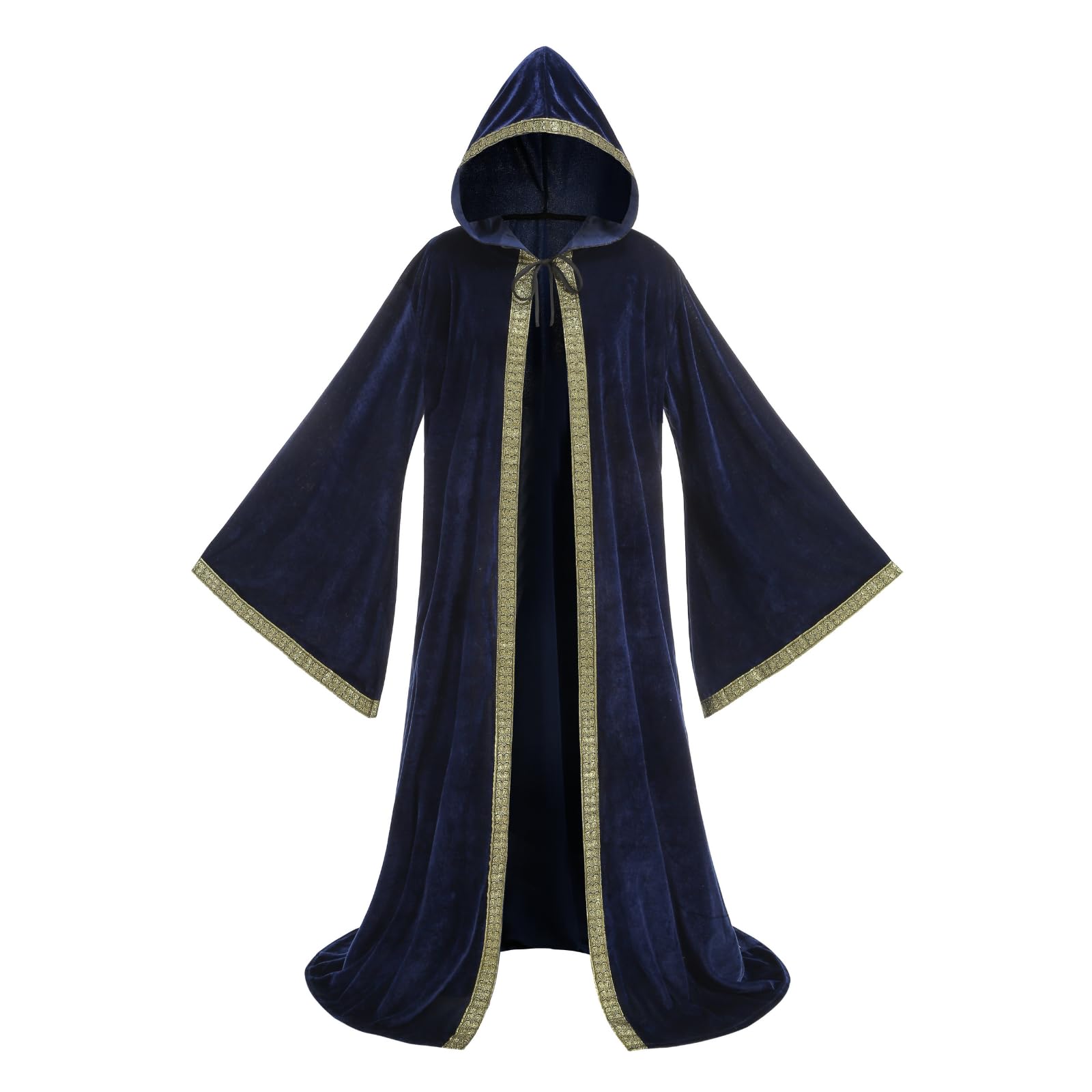 DELIVESS Unisex Velvet Wizard Robe Cloak Cosplay Renaissance Costume Halloween 62.99" Blue