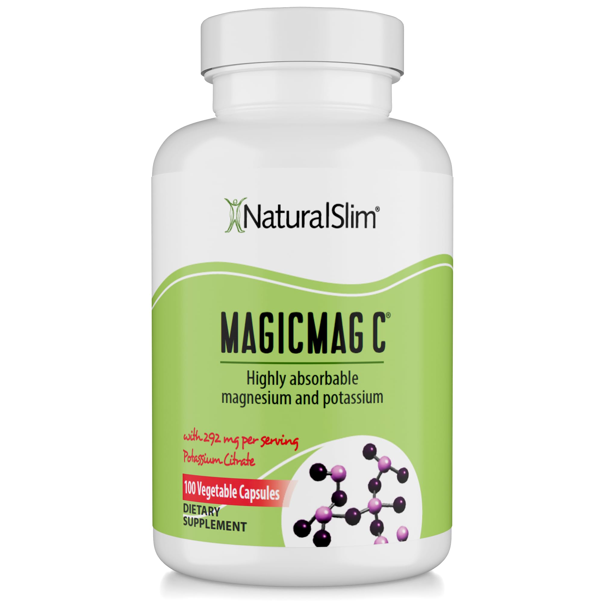 MagicMag C by NaturalSlim, Magnesium Citrate with Potassium for Muscle Relaxation, Sleep Quality, Nerve Function & Electrolyte Support, Daily Magnesium Supplement for Men and Women, 100 Capsules 1pk