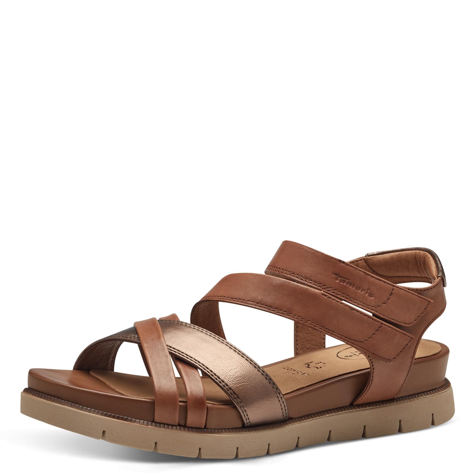 Tamaris Comfort Damen Sandalen flach aus Leder mit Klettverschluss