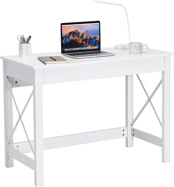 COSTWAY Computer Desk, Wooden Writing Workstation PC Laptop Table, Simple Style Home Office Bedroom Working Study Desk (White)