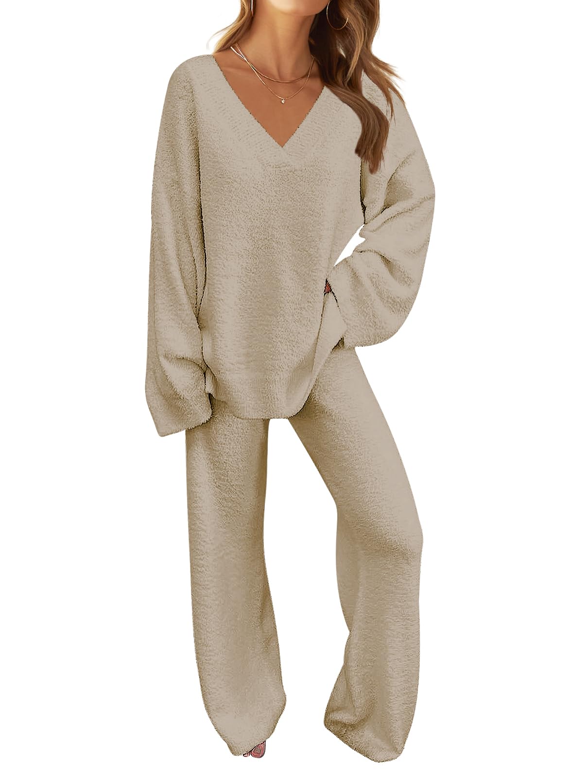 Merokeetywomens Piece Outfits Fuzzy Fleece Pajama Set Long