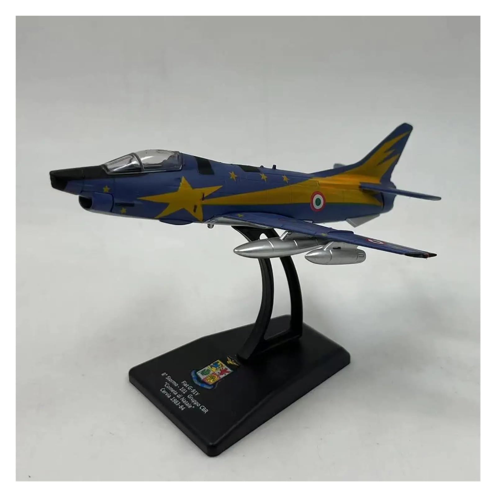 Modelo de avión de combate G-91Y escala 1:100 estable con base para evitar caídas