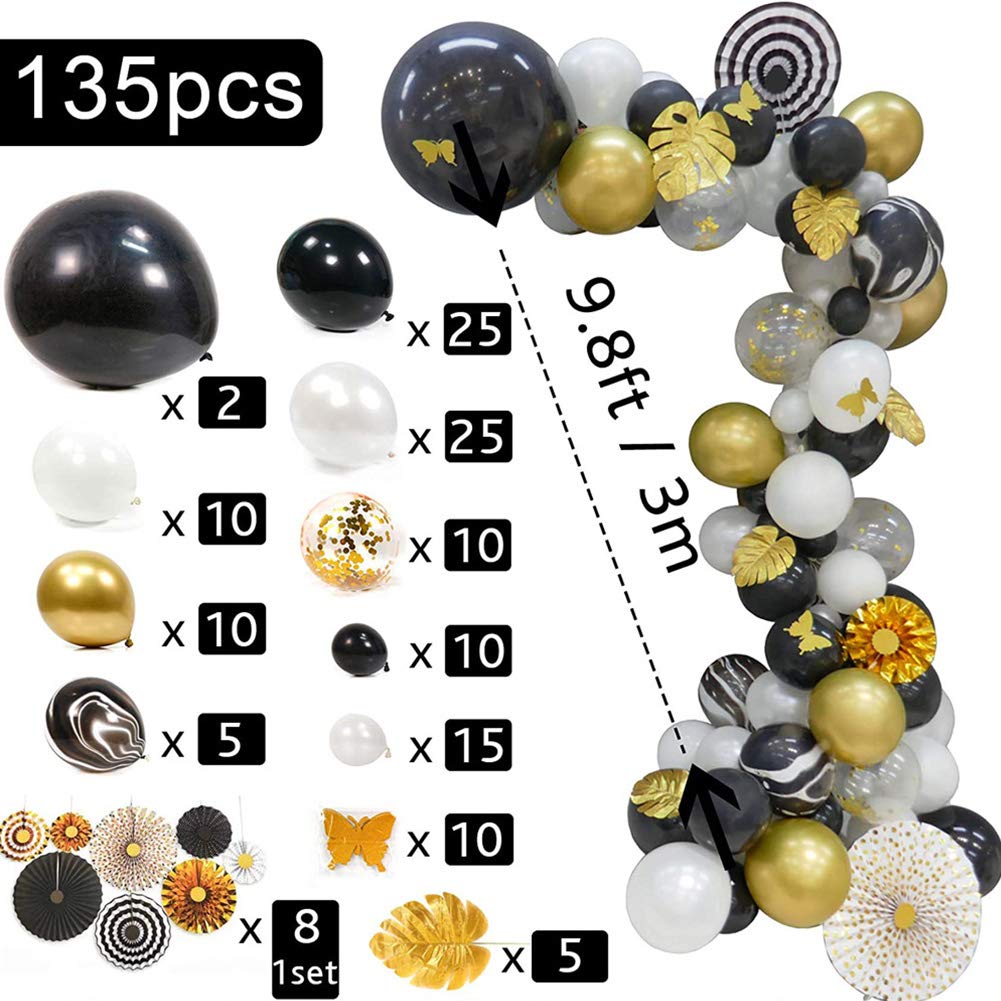 Kit de guirnalda de globos azul marino y dorado, 114 piezas de 8 abanicos de papel, borla dorada, globos de confeti gigantes, globos dorados 4D, para decoraciones de fiesta de oro azul marino