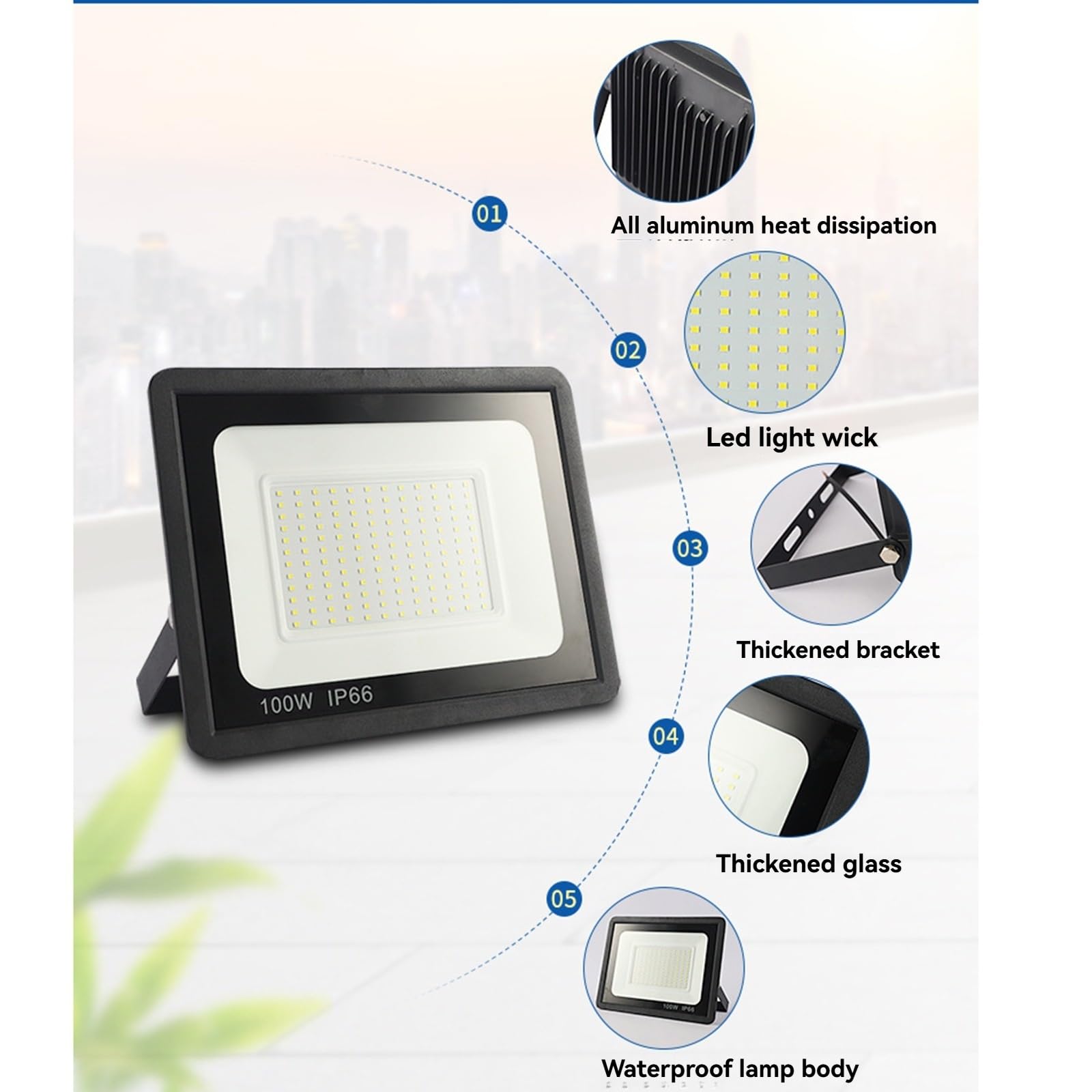 Reflektor LED do ogrodu, na zewnątrz, 6500K, zimna biel, lampa ścienna, reflektor IP66, wodoodporny, oświetlenie zabezpieczające do ogrodu, patio, placu, fabryki(150W)