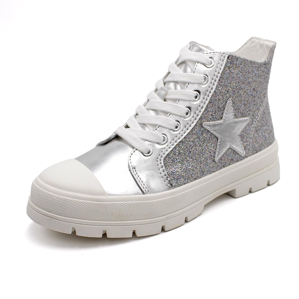 Laforst Women's Shiny Glitter Nonslip Comfortable Sneaker Silver 7
