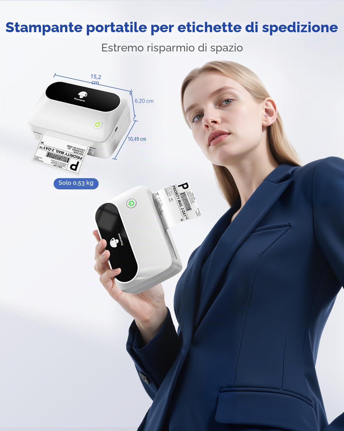 Phomemo M421 Stampante per Etichette da 4 Pollici, etichettatrice Bluetooth con 1 Rotolo 4x6 Etichette, Supporta larghezza di stampa 40-106 mm, per Piccole Imprese, Ufficio, Casa
