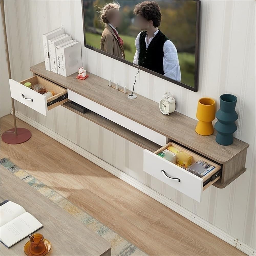 Generico Mobile Porta TV sospeso Moderno, consolle multimediale a Parete con 2 cassetti e ripiano portaoggetti per Soggiorno - Utilizzo Versatile (Naturale, 55,1" x9,4 x7,1)