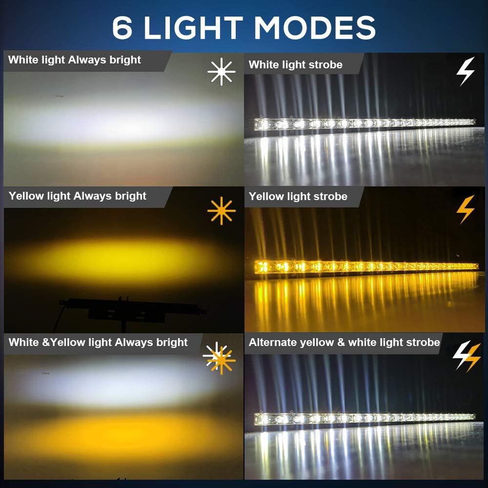 co light led light bar single 26 inch slim single row lightbar driving combo beam off road fog work lights with mounting brackets & 6d reflectors for truck, car, cabin, boat, atv, utv white&amber 26 inch