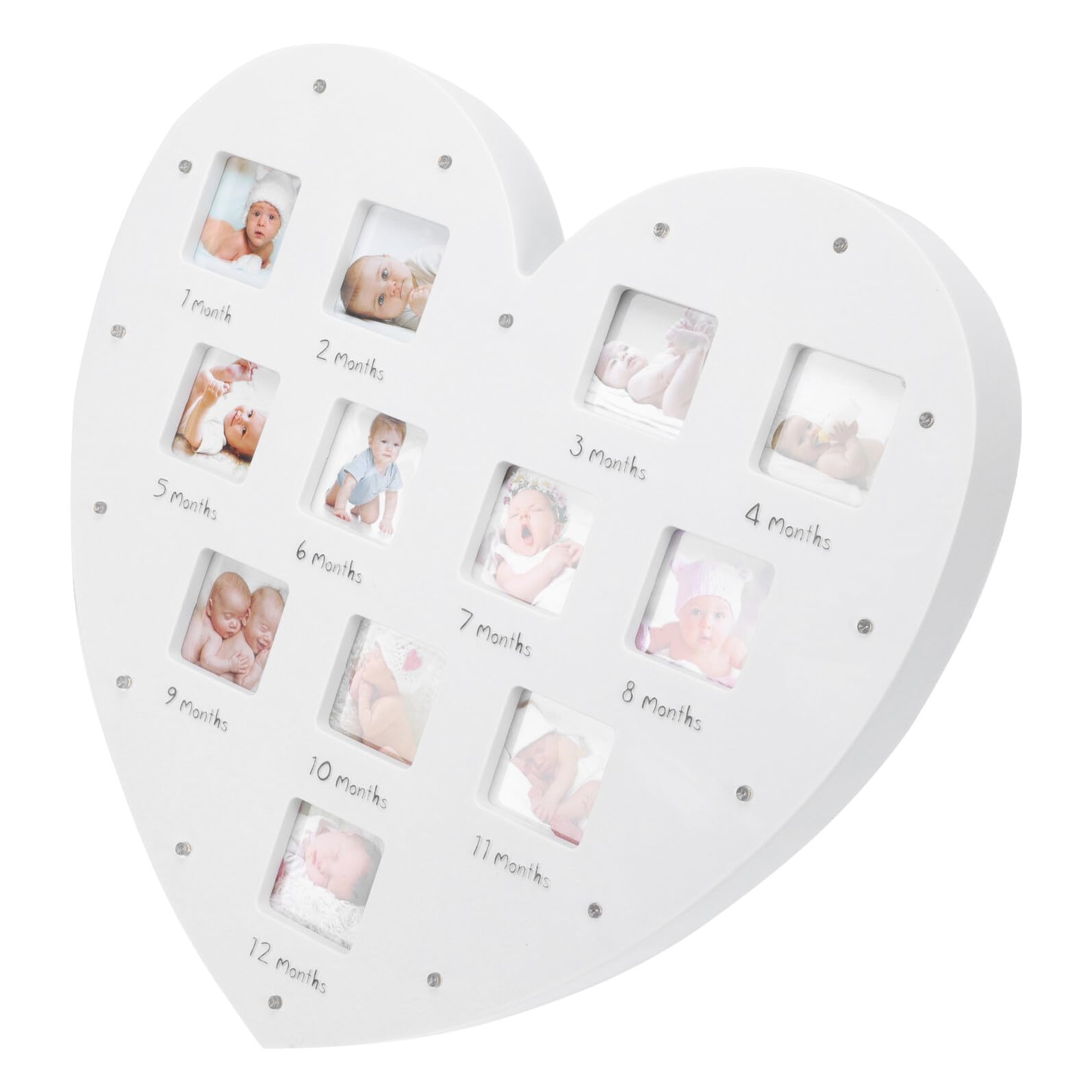 Cadre photo cœur lumineux bébé 12 mois blanc 33x32 cm pour suivi de croissance mural
