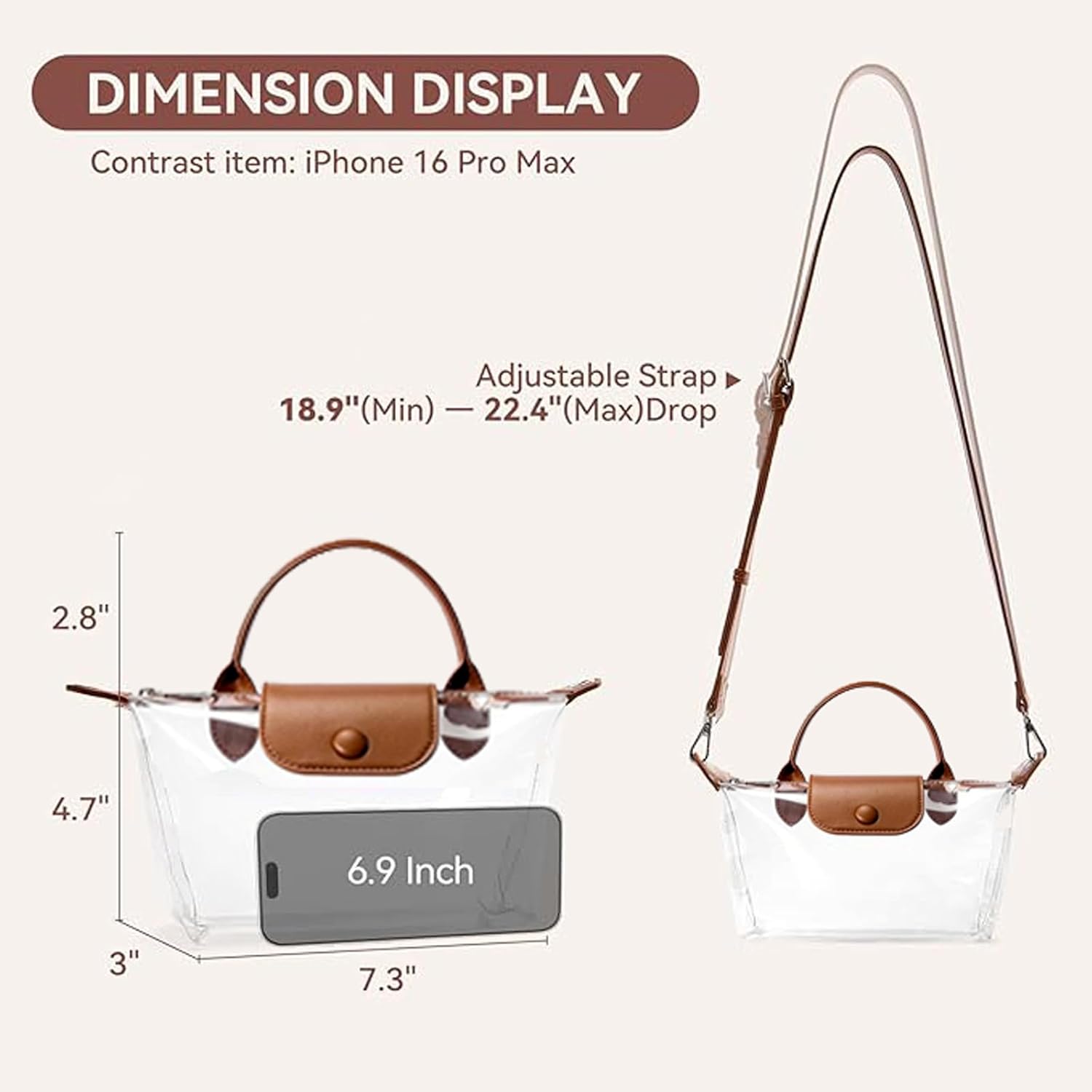 Clear Stadium Bag, Small Crossbody Clear Purse Handbags for Concerts Sports Events, Transparent Messenger Bag, No Smell