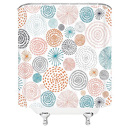 Jemxwux Firework Circle Shower Curtain Orange Blue Gray Modern Boho Colorful Pastel Bright Design Pattern Simple Life Bathroom Bathtub Decor With Hooks #TOP1