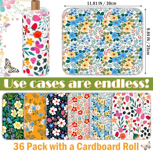 Image of Redbaker 18 Pcs Flower Reusable Paper Towels Rolls Washable Paperless Paper Towels Bulk Cloth Cotton Napkin with Cardboard Reusable Napkins for Kitchen Dishes Bathroom Home Table