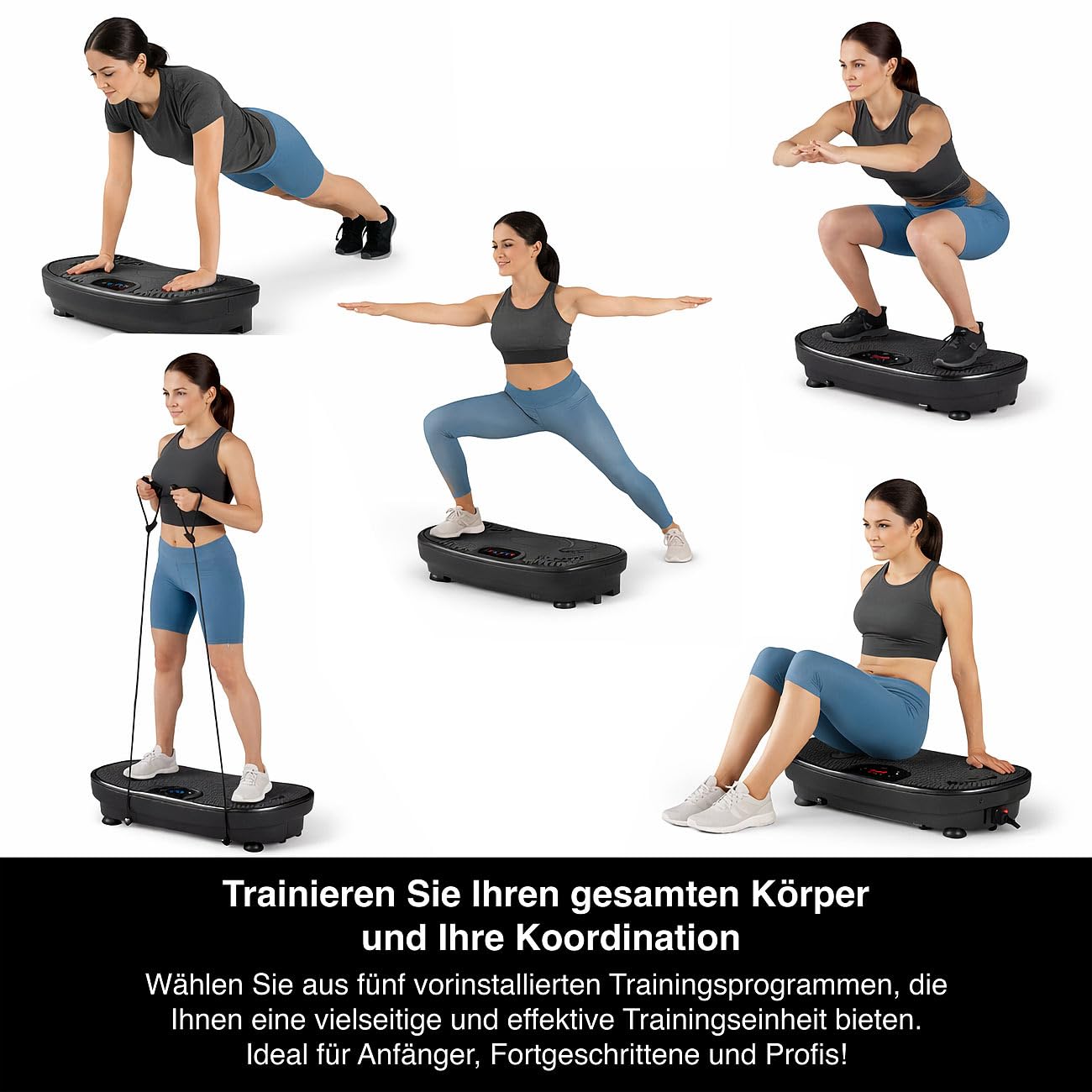 Newgen Medicals Heimtrainer: Vibrationsplatte mit 180 Stufen, LED-Display, Bluetooth & Lautsprecher (Fitness-Vibrationsplatte, Muskeltraining, Musik)