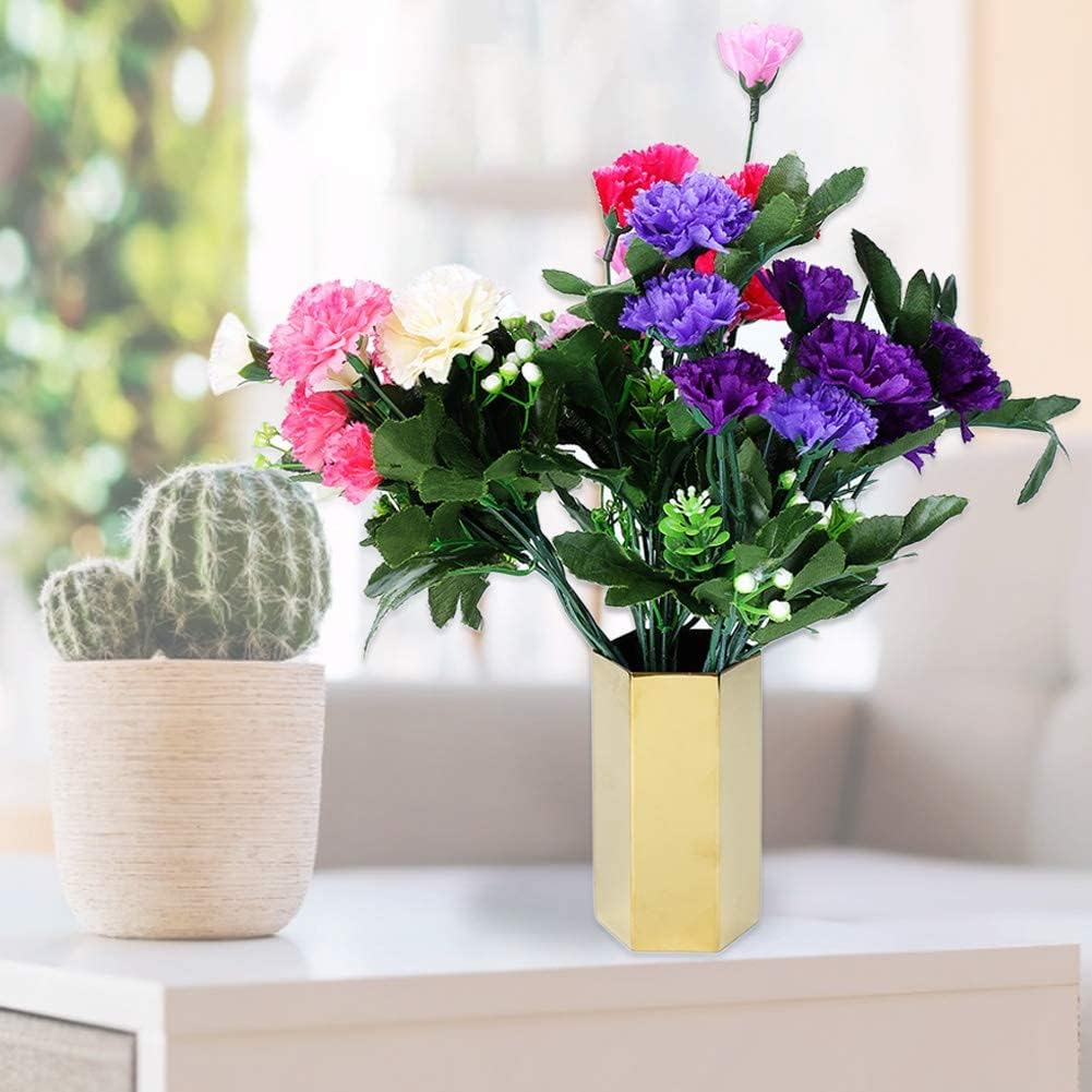 2pcs Pencil Holders, Gold Pencil Holder for Desk Gold Vase Six Sided Pencil Cup Stainless Steel Makeup Brush Storage Container Flower Vase Desktop Organizers