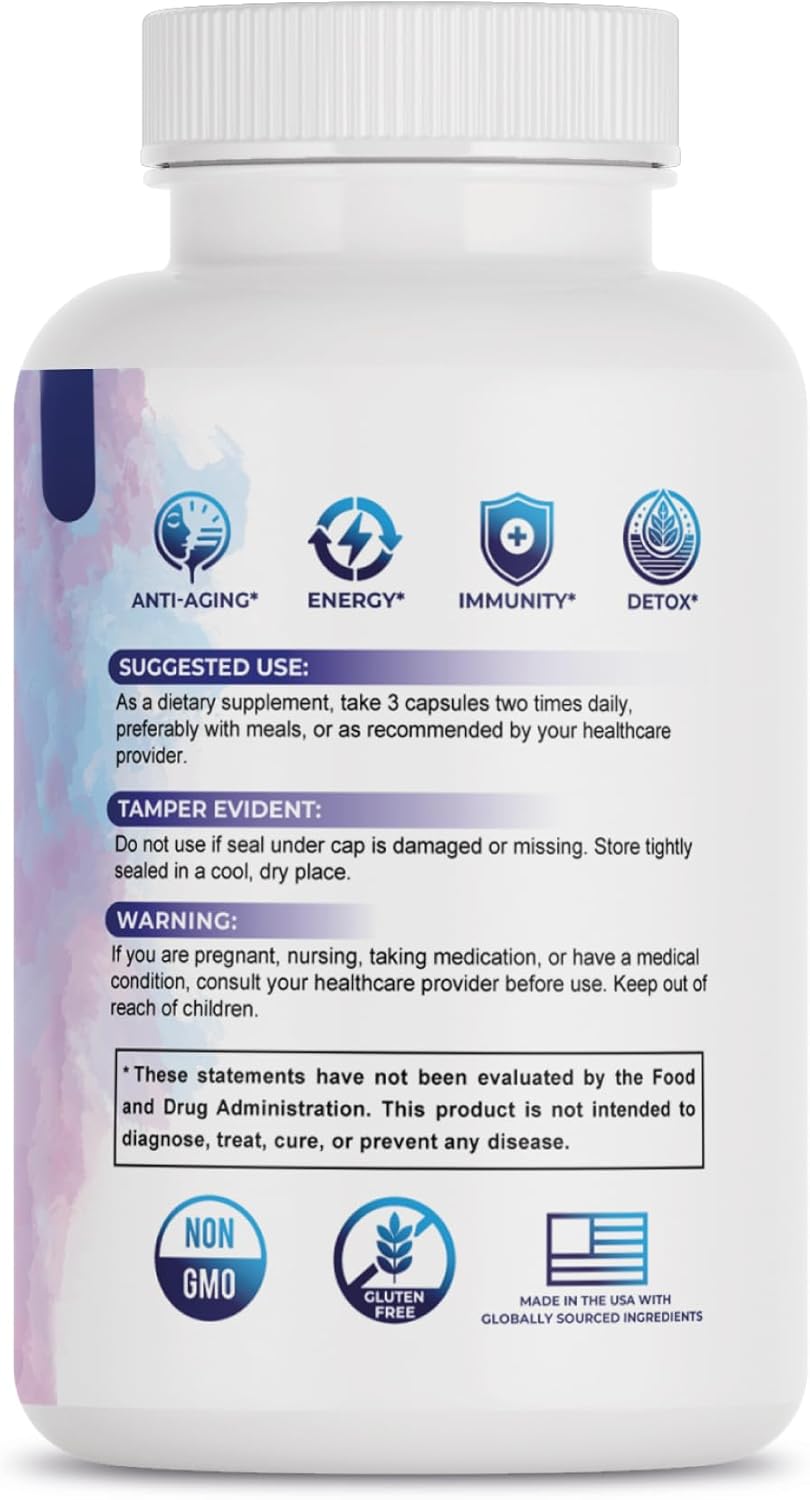 14-in-1 Advanced Absorption Antioxidant, Dual-Action Support: Setria® & NAC, 5 Patented Ingredients, for Energy, Skin, Detox, Immune Defense & Mental Clarity – 90 Capsules (Pack of 2)