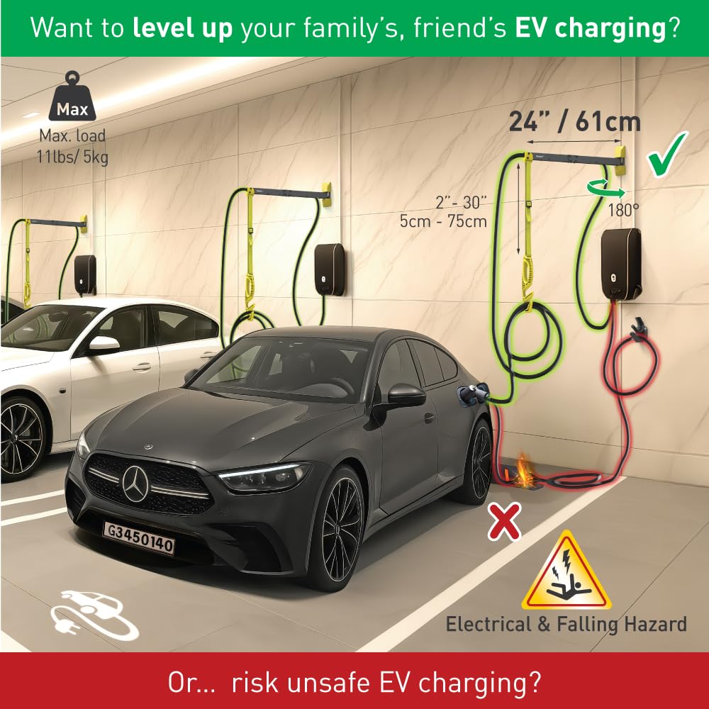 Barkan Brazo de Pared Protector para Cable de Cargador de Coche electrico de 61 cm, con garantía de 5 años, Recubrimiento de Zinc Impermeable para Uso Interior y Exterior, Vehiculo Electrico