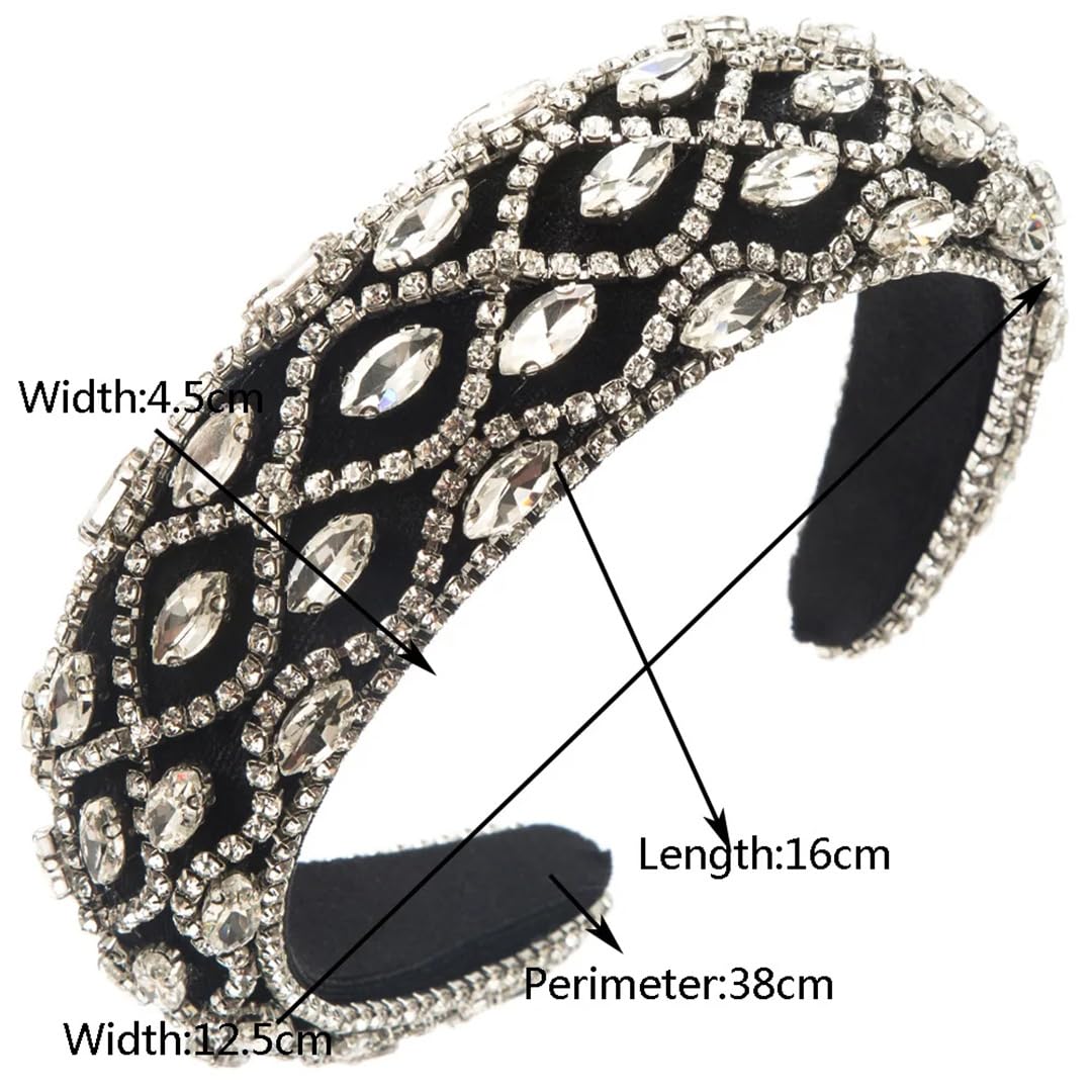Fascia per capelli da donna a tesa larga, con strass, accessorio brillante per feste