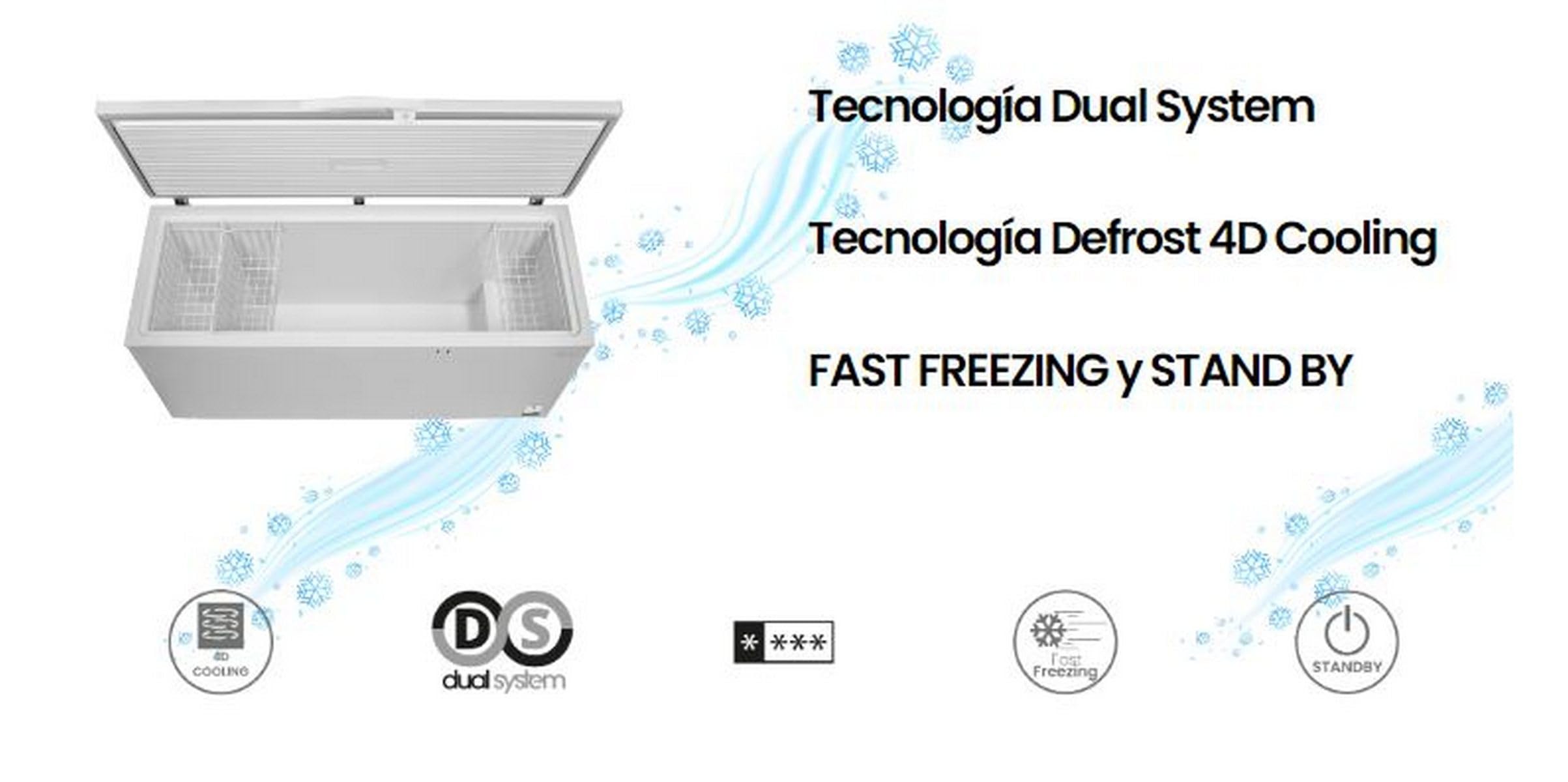 INFINITON Congelador Horizontal CH-70H86WEH, 700 Litros, 188 cm de Ancho, Inverter, FAST FREEZING, Cesto auxiliar de almacenamiento, E, Blanco