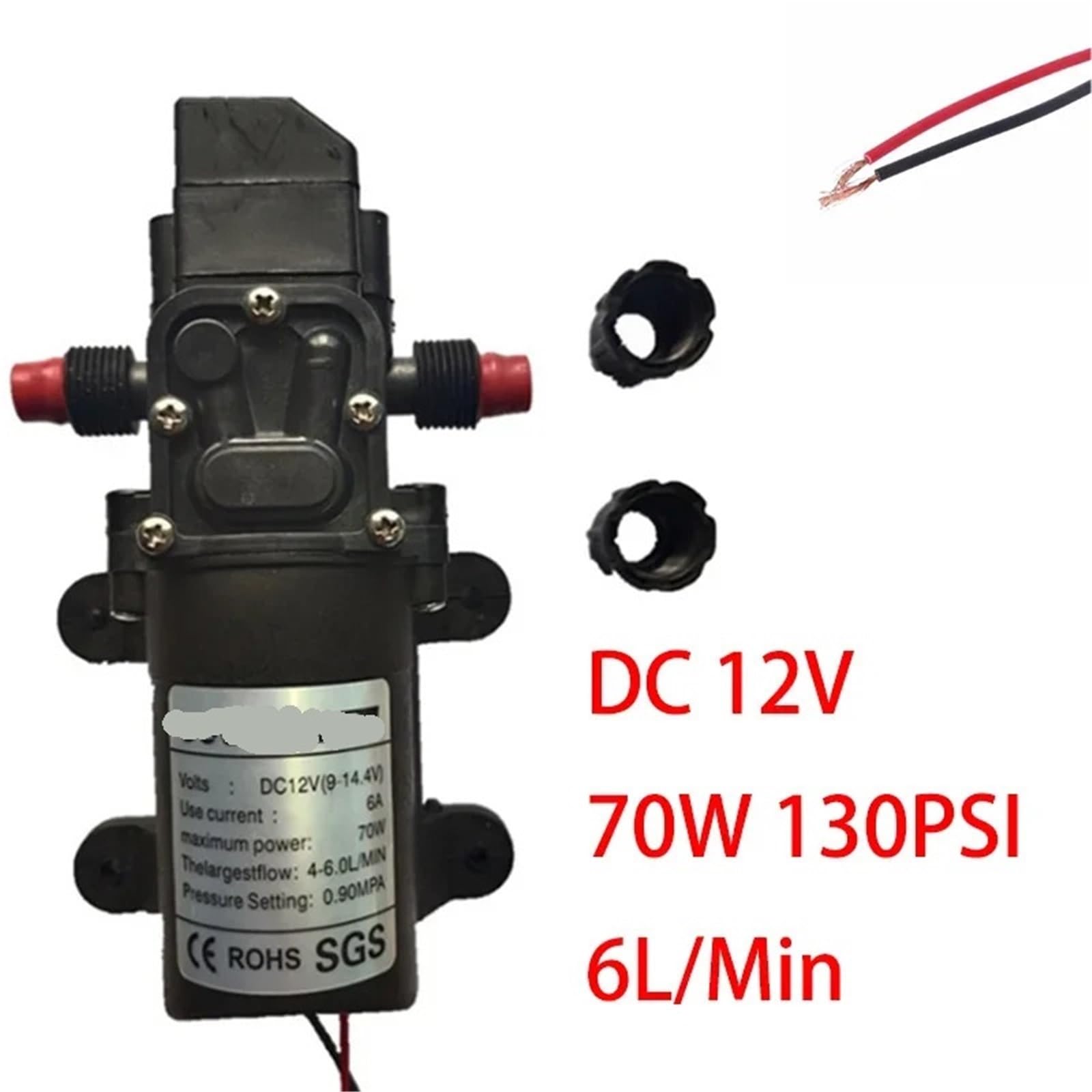 Bomba de agua de alta presión Micro DC 12 V 70 W 130 PSI 6 L/min Bomba autocebante de diafragma Bomba de pulverización eléctrica agrícola