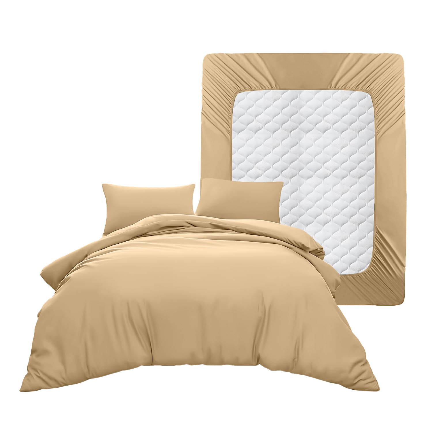 Casabella Duvet Cover Sets - 4 Pc Luxury Double Duvet Brushed Microfiber Duvet Full Set - Duvet Cover, Fitted Sheet & Pillowcase 2 Pack - Soft & Durable Double Duvet Set - Beige Bedding โ image 1