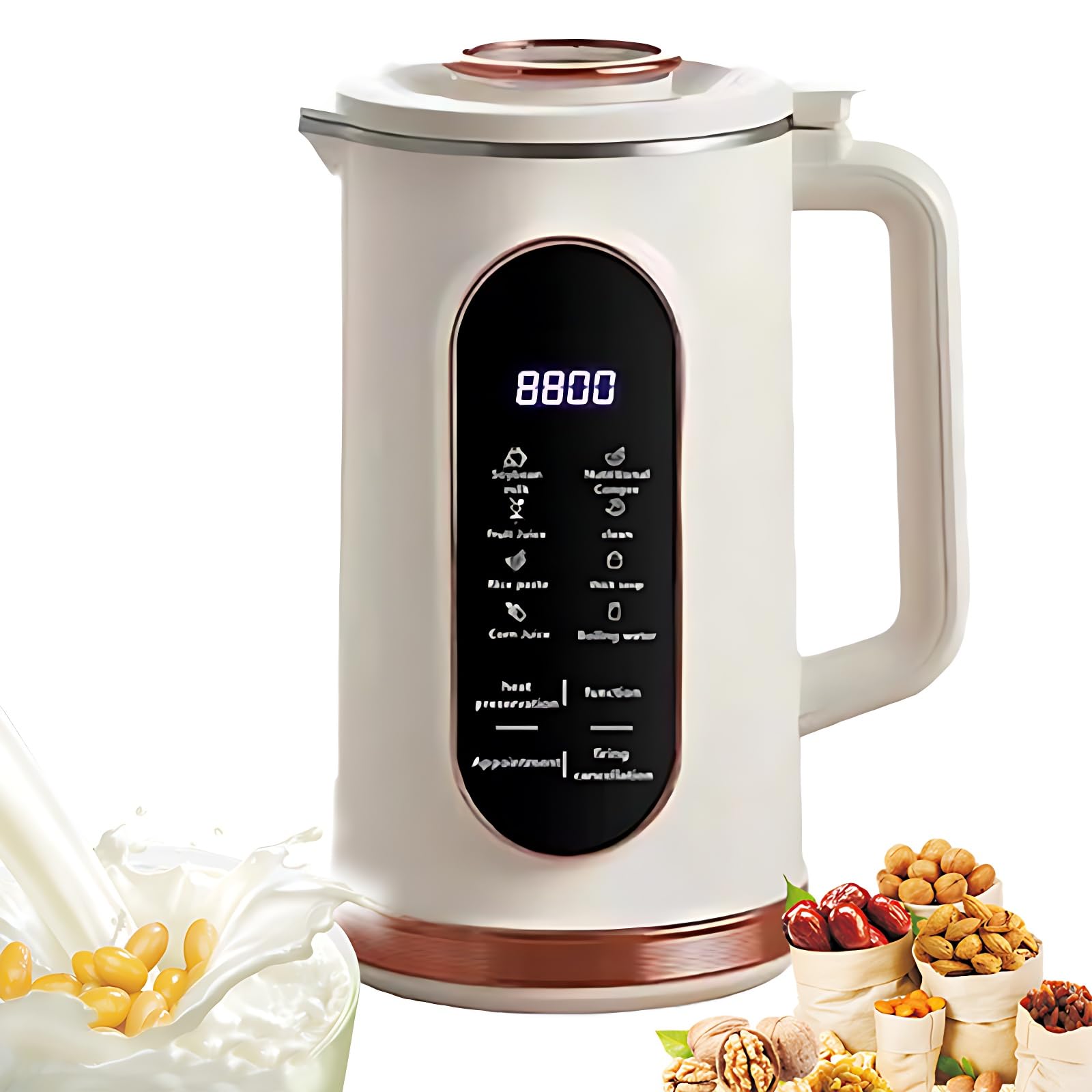 Nussmilchbereiter mit 10-Blatt-Klingen, 12-Stunden-Timer, Warmhalten, Edelstahl-Liner, Smart-Display für Sojabohnen, Mandel, vegane Milch