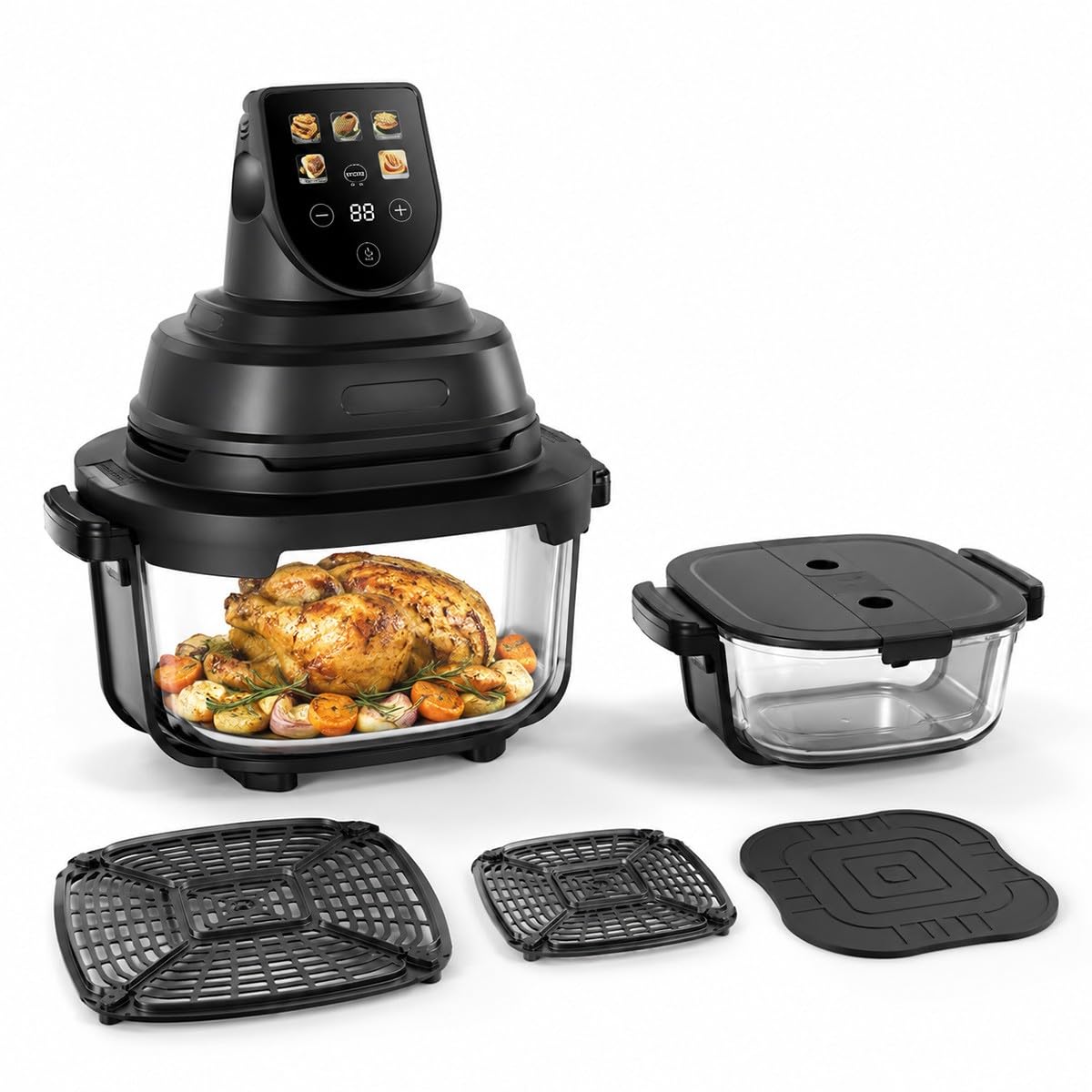Baannaww 6.5L Glass Air Fryer Combo, 16 Presets, 4.8L Storage Bowl