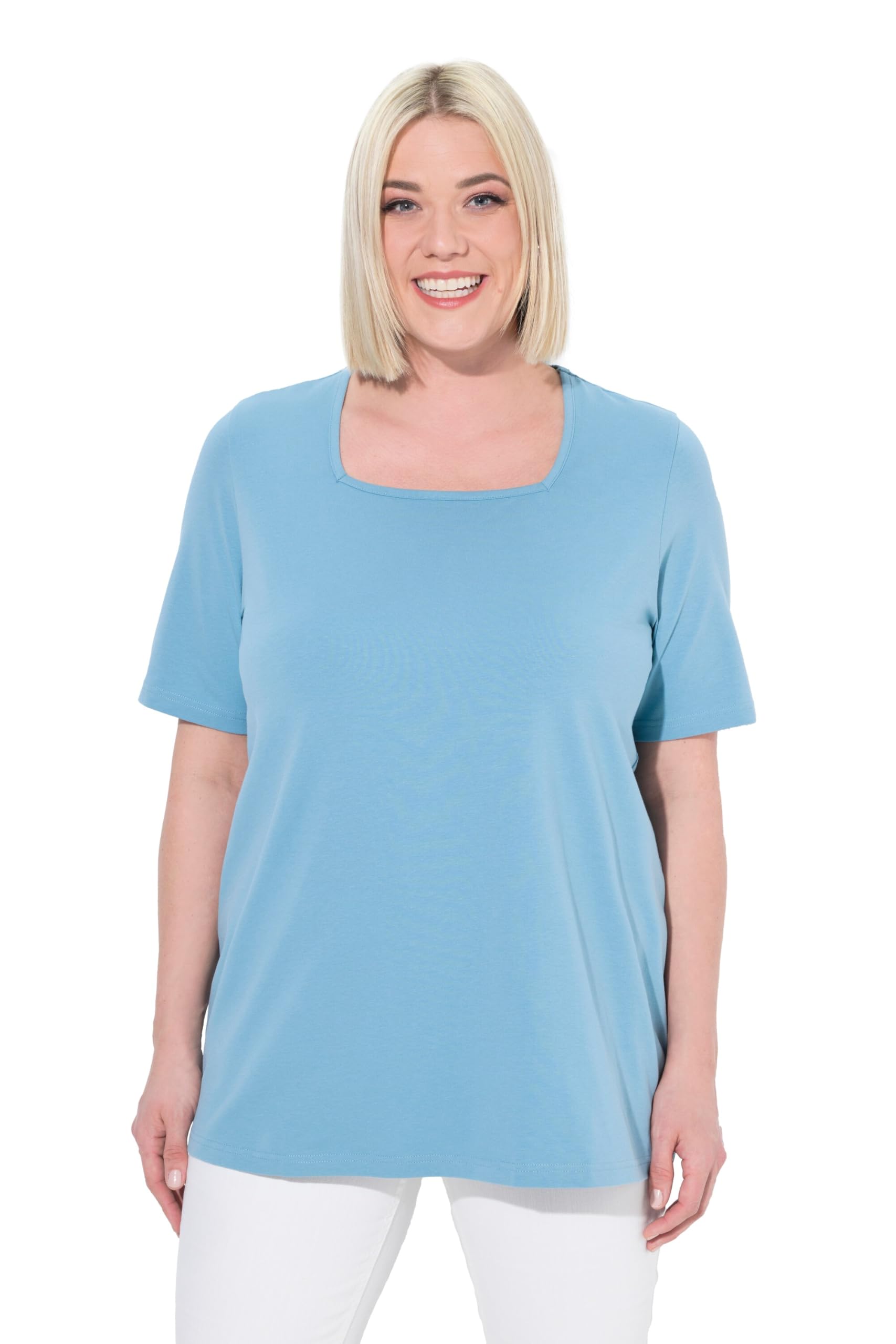 Ulla Popken Damen große Größen Übergrößen Plus Size T-Shirt, A-Linie, Carré-Ausschnitt, Halbarm 807286