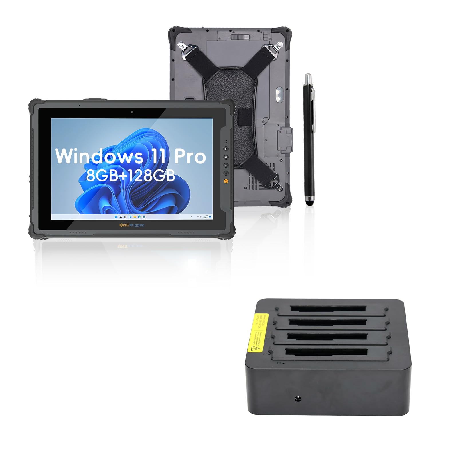 ONERugged Rugged Tablet M20J, 12.2 inch Windows 11 Pro Tablet, 8GB+128GB, N5105 CPU, IP65 Waterproof, Dual Batteries, Industrial Outdoor Work PC w/ 8MP+5MP Camera, and Quad Charger