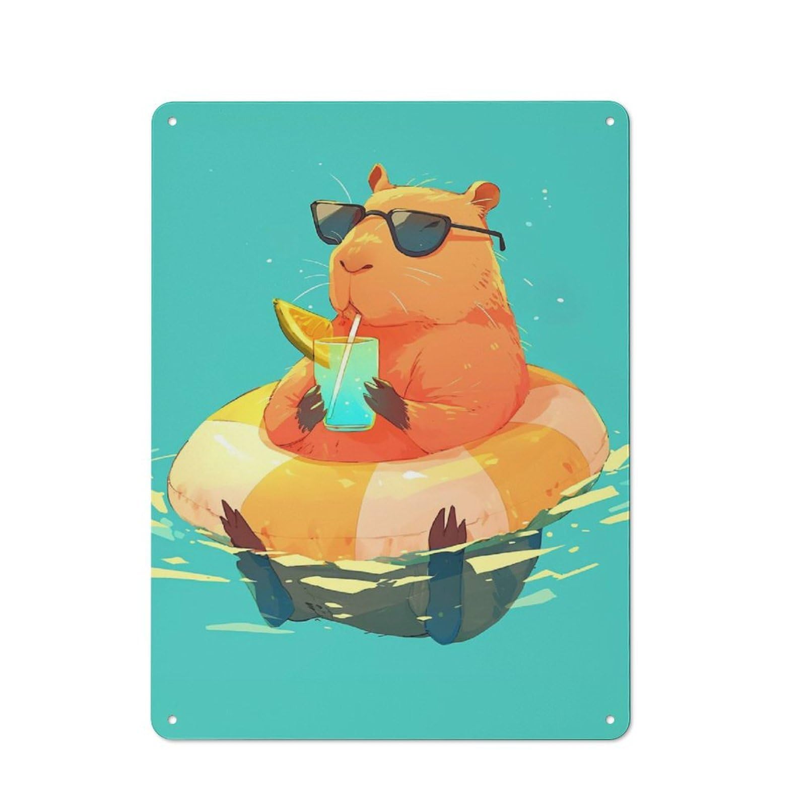 Junmoney Style-1 Vintage Tin Sign 40X30cm With Capybara Chilling In The Pool For Hobby Room Or Studio, For Metal Sign Collectors, For Garage And Workshop Walls