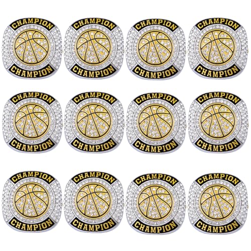 CHXIXUE Basketball Championship Ring Finalist Ring Trophy Award Winner MVP Collectible Gift (12 pcs basketball rings size 11)