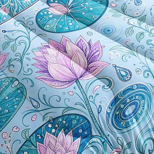 Image of AILONEN Full Comforter Set 3 Piece, Aqua Dragonfly Lotus 3D Printed Bedding with 2 Pillowcases, Soft Breathable Microfiber Serene Decor for Guest Room