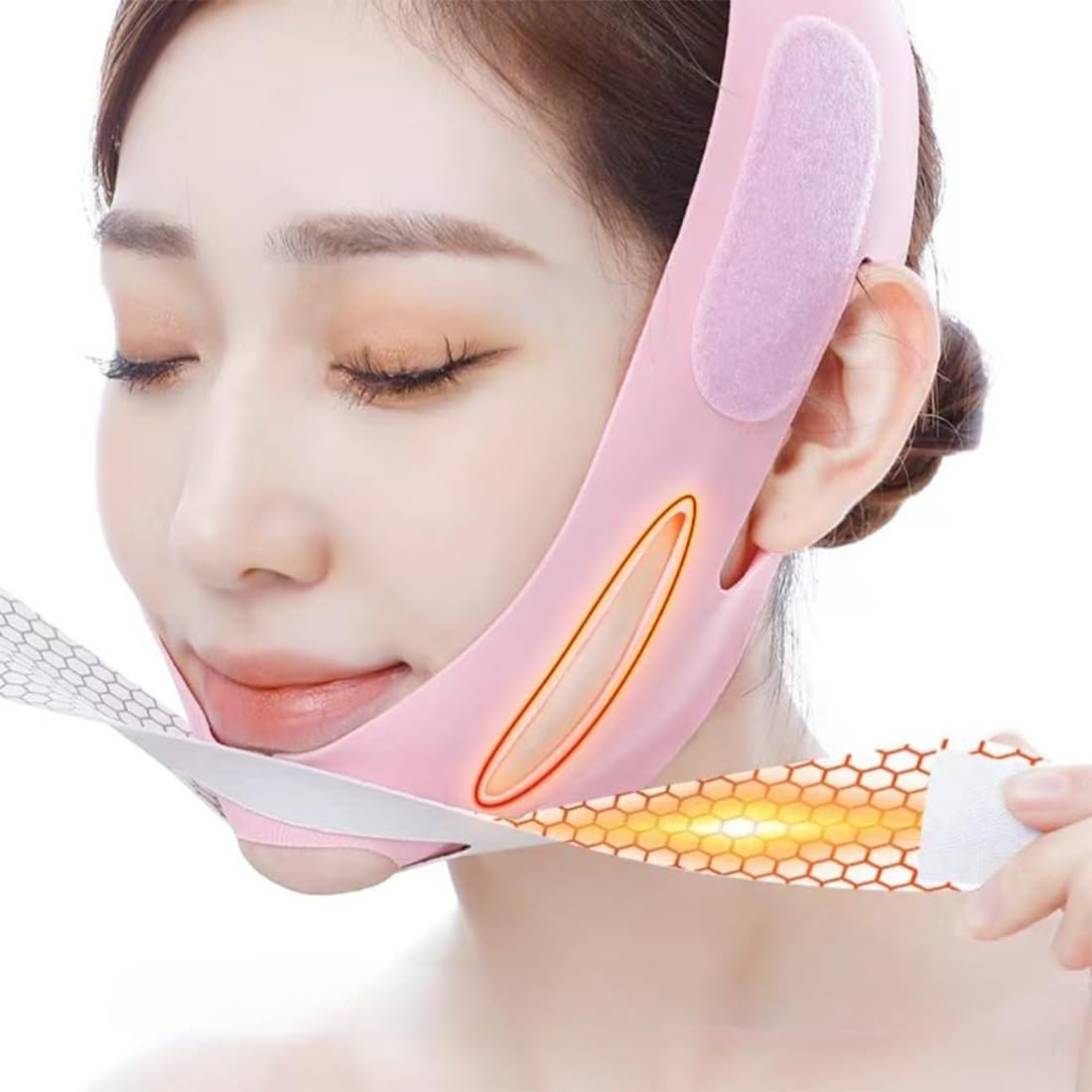 XBFOCNH 1pcs Cinturón Facial,Reductor Doble Mentón,Cinturón Facial Adelgazante Transpirable Cuidado de la Salud Masaje Contorno Facial Lifting Mascarilla Reafirmante Rosa