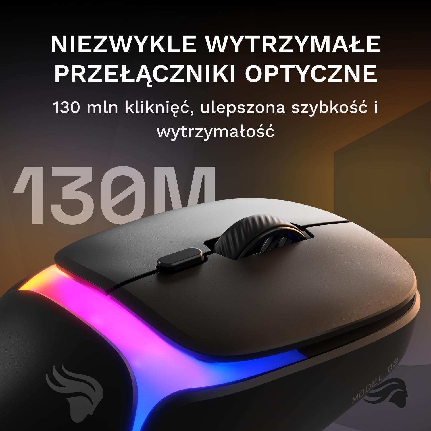 GLORIOUS Gaming – bezprzewodowa mysz gamingowa Model O3 – Wymienne baterie InfinitePlay, raportowanie 8k, przełączniki optyczne na 130M kliknięć, ultralekka: 66 g, Sensor optyczny 30k DPI, RGB – czerń