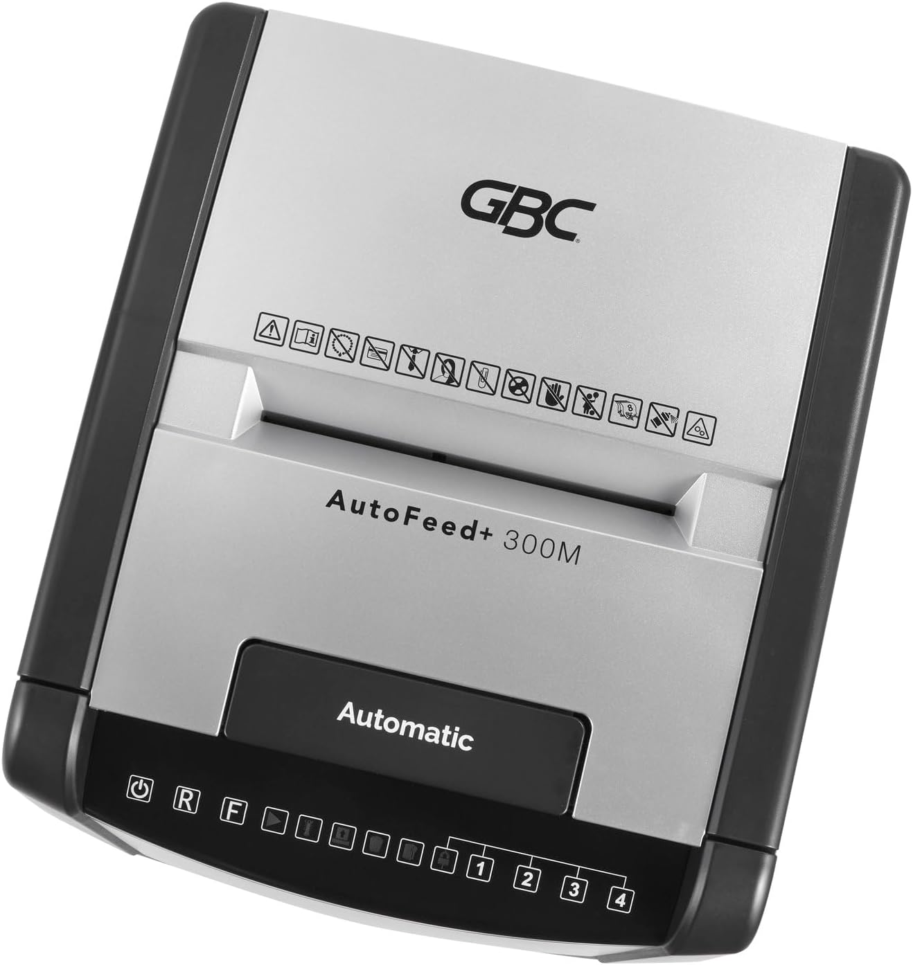 Brig view of GBC shredder control panel with safety icons