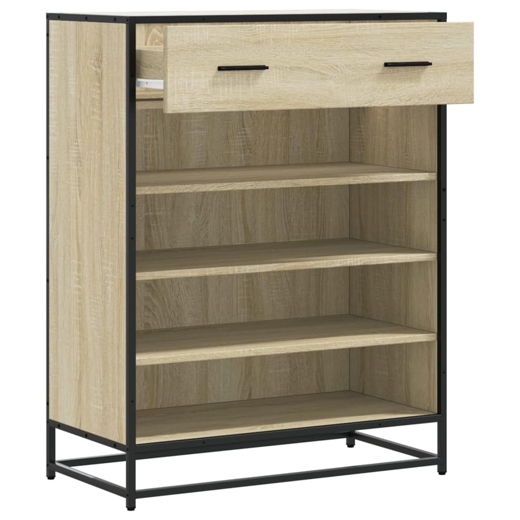 Szafka na buty dąb Sonoma metal 75 x 38 x 97,5 cm z 4 półkami i szufladą, zajmuje mało miejsca do korytarza, korytarza, sypialni, garderoby, zamknięta półka na buty