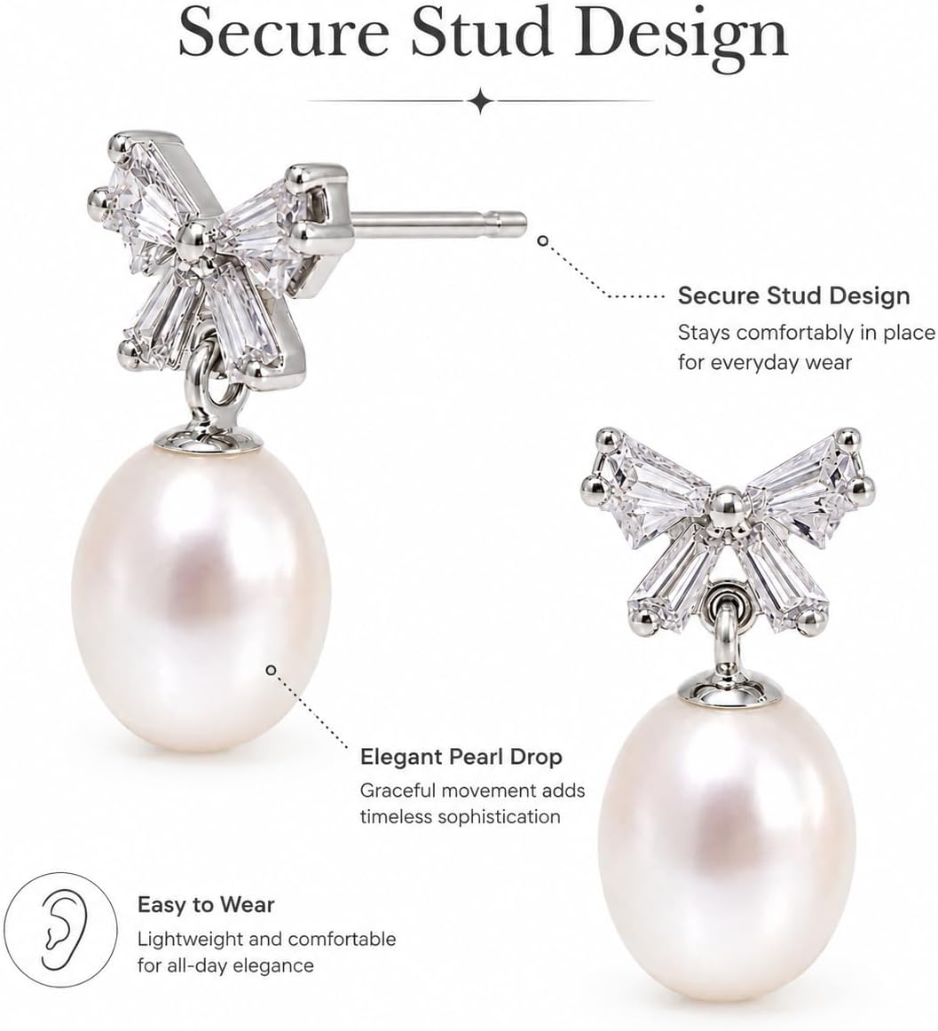 Pearl Drop Earrings for Women, Gold Plated & 925 Sterling Silver, Pink & White Dangle Earrings, Dainty Cute Elegant Bridal Wedding Gift for Her
