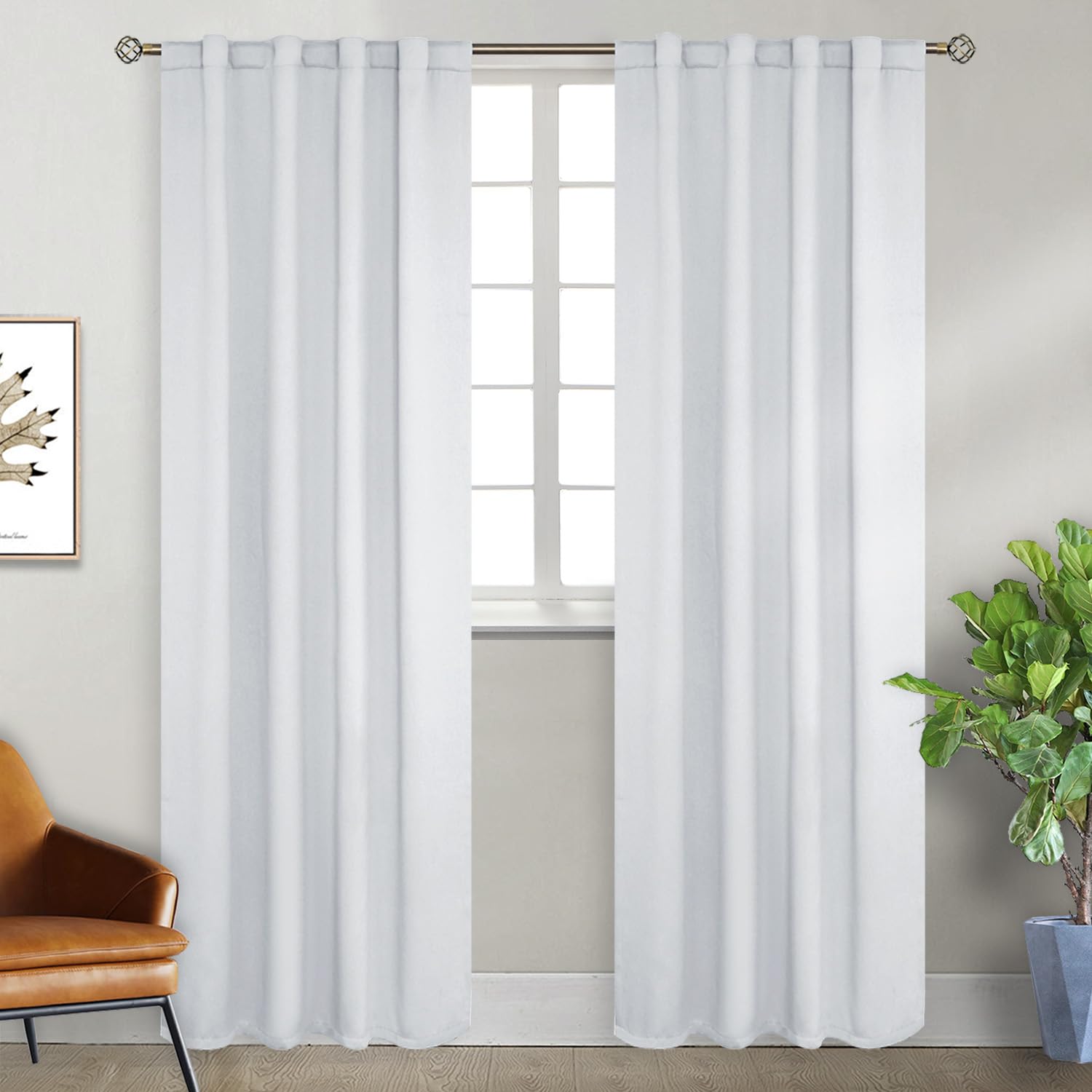 BGment White Curtains 84 inch for Bedroom - Rod Pocket and Back Tab Blackout Curtains Thermal Insulated Room Darkening Curtains for Living Room, 2 Window Curtain Panels (38 x 84 Inch, Greyish White) — image 1