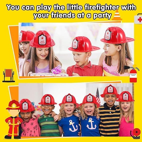 24Pcs Kids Firefighter Hat,Plastic Fireman Helmet,Red Fire Chief Helmet for Boy Girl,Soft Child’s Fireman Hat for Kid - Image 7