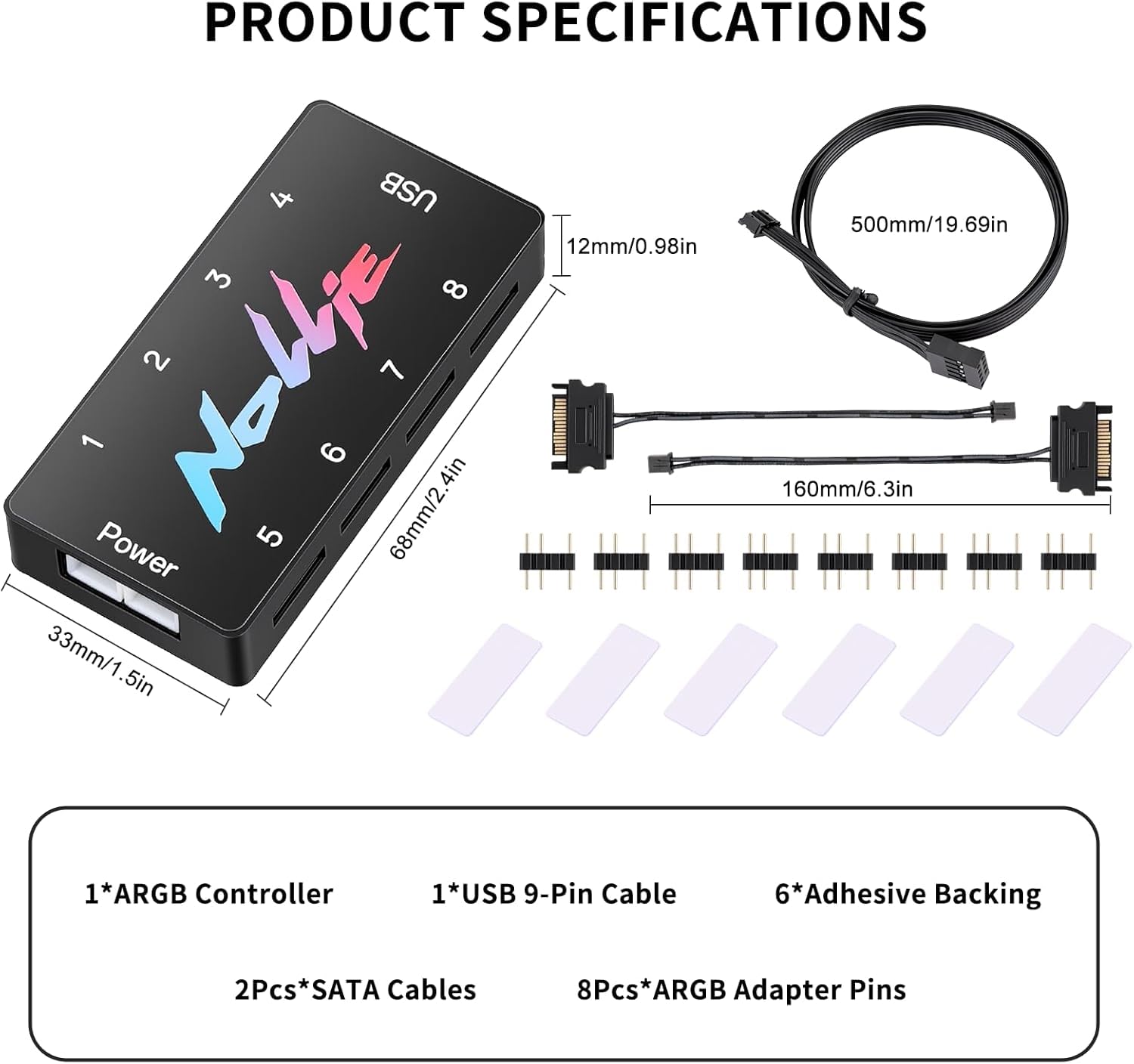 8-Port Signal RGB Controller – SATA-gespeister ARGB-Controller PC-Beleuchtungs-Hub, 5V 3PIN ARGB-Splitter unterstützt SignalRGB OpenRGB - 5