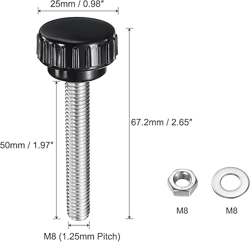 Miniatura 263 de uxcell Juego de 4 perillas moleteadas, tornillos de pulgar con tuercas y arandelas, rosca macho métrica M6 x 1.378 in, cabeza de plástico de 0.984