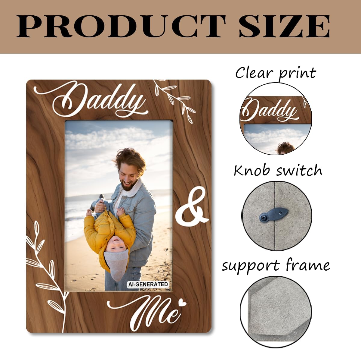 Daddy Gift from Daughter Son, Daddy & Me Photo Frame, Holds 4 x 6 Inch Photo, Farmhouse Wooden Picture Frame Gifts, Dad Birthday Gifts Idea, Father's Day Gift for Best Dad, Family Photo Frame Decor image 3