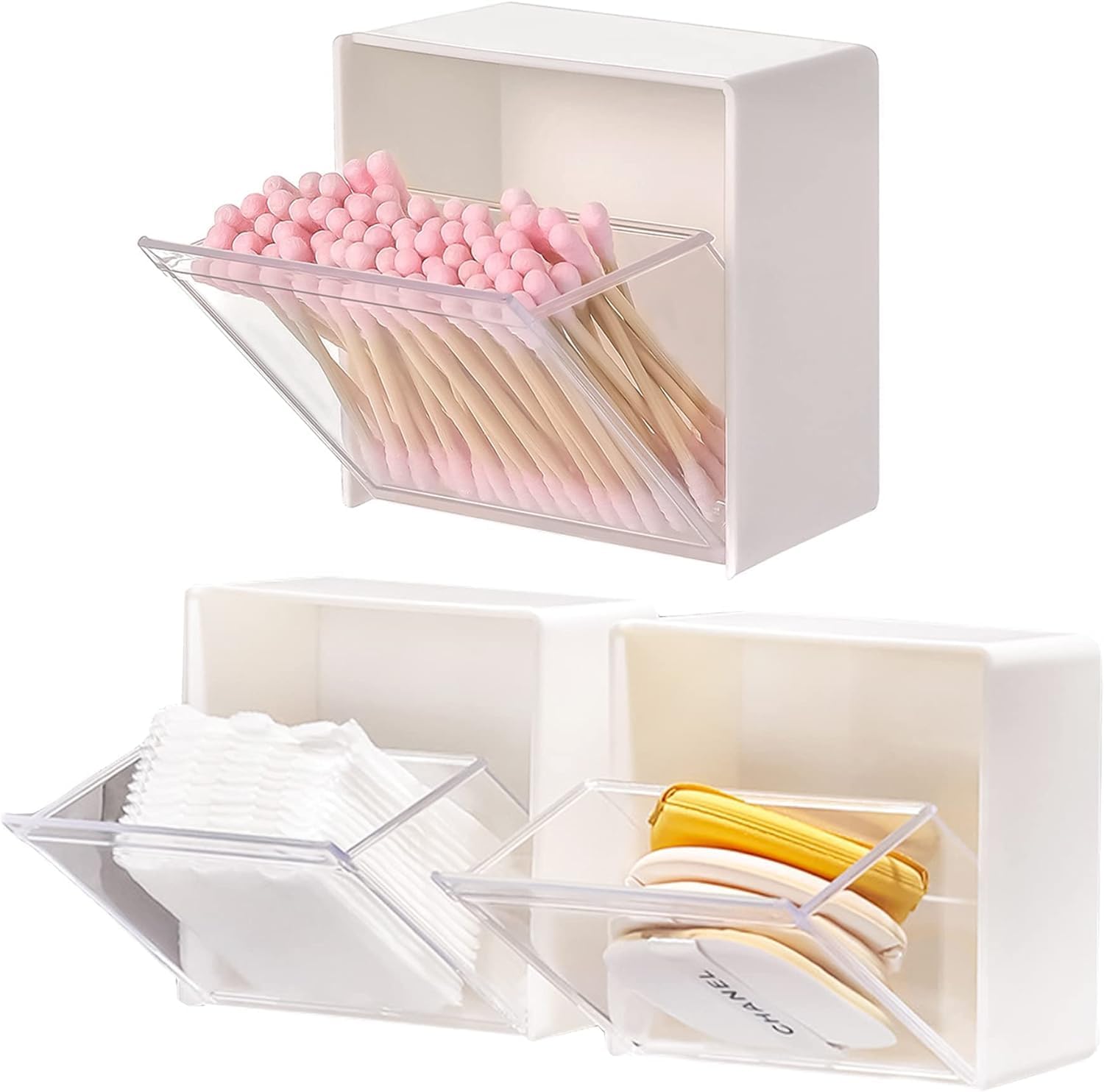 Wall mounted Cotton Pad Dispenser for Bathroom, home, bedroom, Sturdy Cotton Swab Holder Space-saving Wall Storage Box Pads Holder Dispenser (PACK OF 1)-image-21