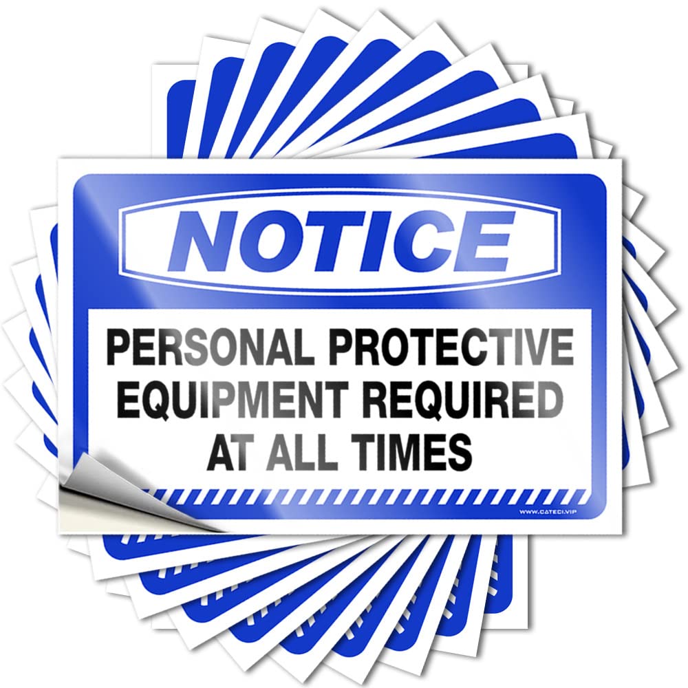 Mechanic Stickers Notice Personal Protective Equipment Required At All Times Stickers 10 Pcs Automotive Sticker Pack Tool Decal(12X18CM)