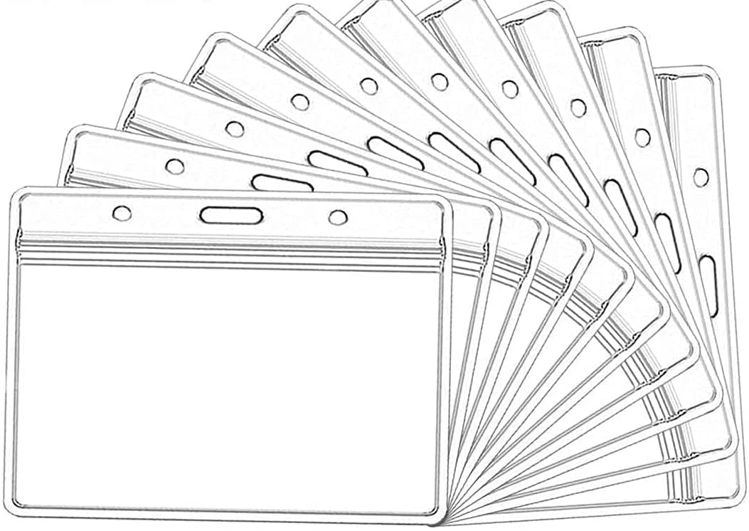 Dotpot Horizontal Clear Waterproof ID Card Holders with Sealable Zip Name Tag Badge(Transparent Horizontal) - Pack of 75 1