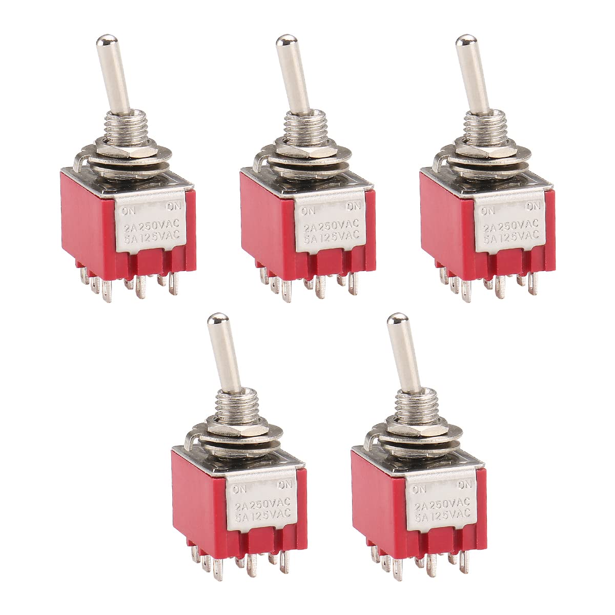 Baomain Toggle Switch MTS-302 3PDT ON-ON 2 Files 9 Feet 6A 125VAC 2A 250VAC Pack of 5